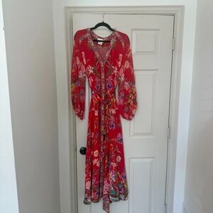 Camilla Silk Maxi Dress “Ruffle Some Feathers” Red Floral Size M NWOT